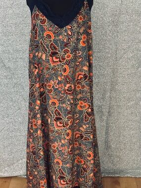 Socialite Navy Maxi Skirt with Orange Floral Print